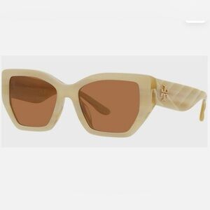 NWOT Tory Burch Kira Geometric Ivory Horn With Brown Lens TY7187U Sunglasses